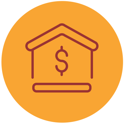 house with money symbol inside on yellow background